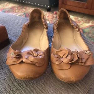 Tory Burch Tan Floral Ballet Flats